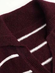 Wool-blend V-neck Striped Knitted Long Sleeve Top