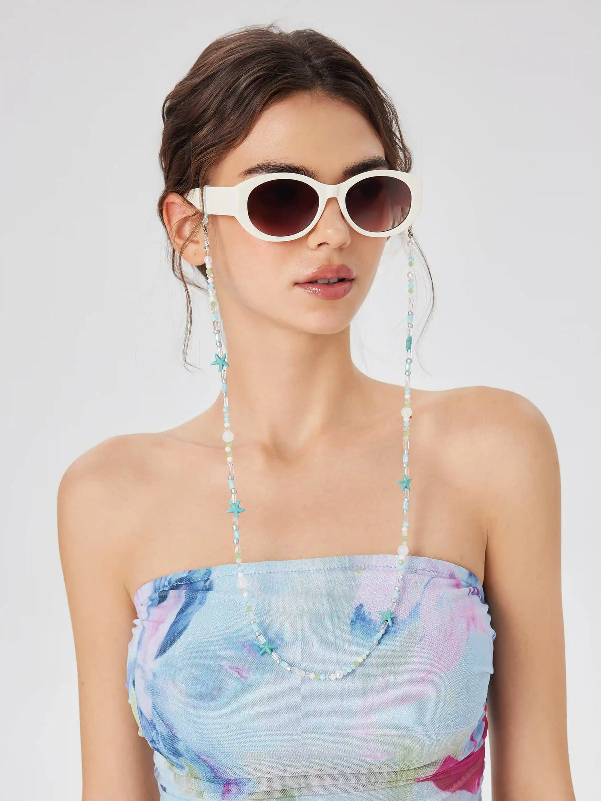STARFISH & FAUX PEARL & COLORFUL BEAD GLASSES CHAIN