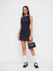 Boat Neck Polka Dot Ruched Mini Dress