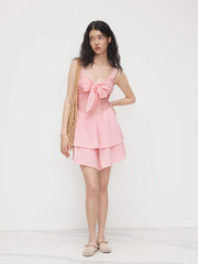 Scoop Neckline Jacquard Bowknot Romper