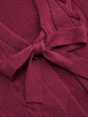 Cable Knit V-neck Knotted Oversized Cardigan