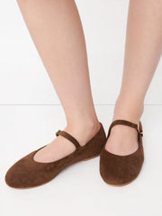 ROUND TOE  FAUX SUEDE BUCKLE  MARY JANE FLATS