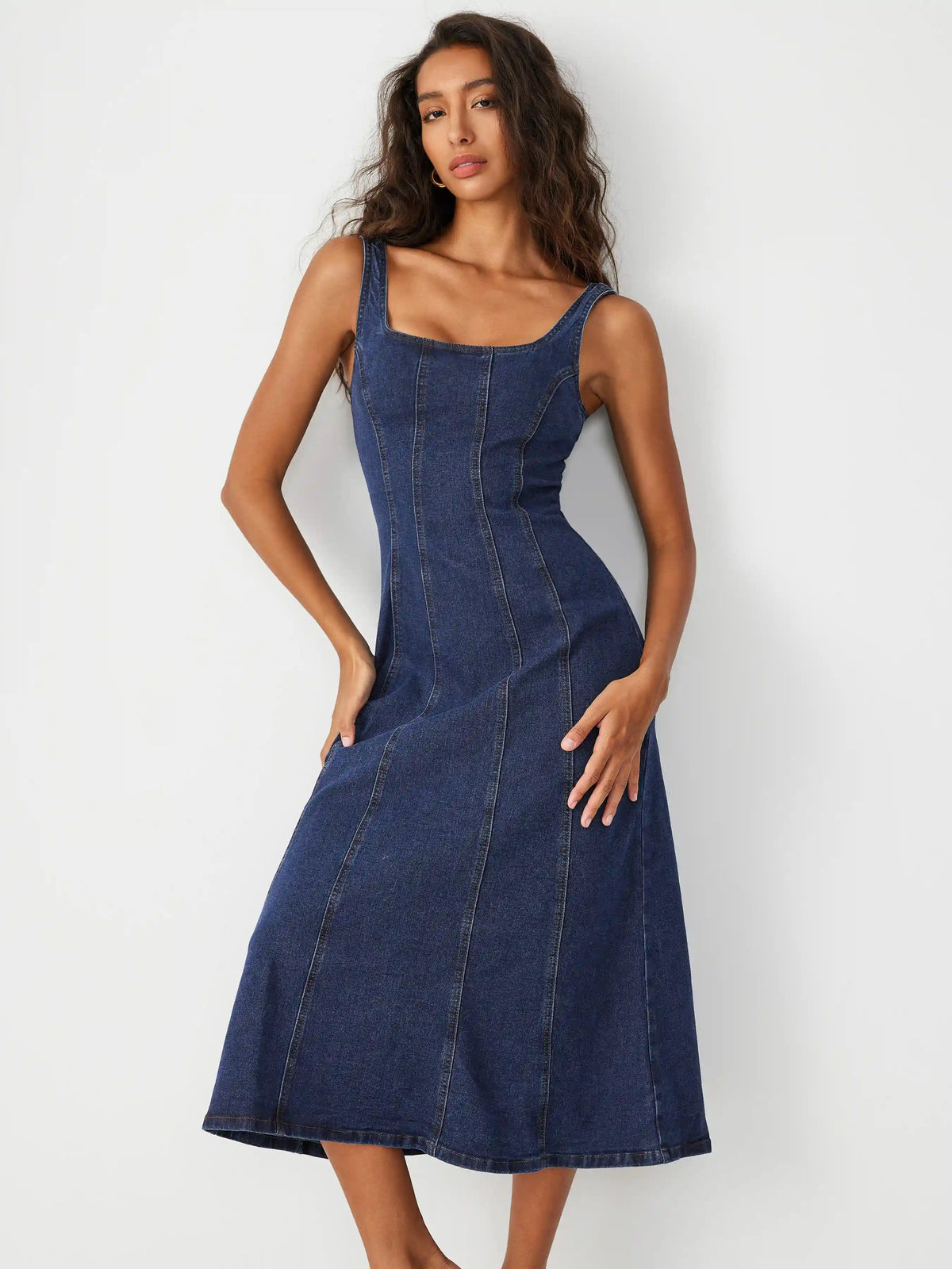 Denim Ruffle Cami Maxi Dress