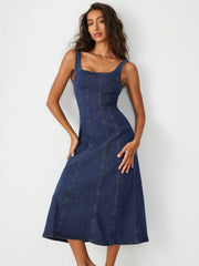 Denim Ruffle Cami Maxi Dress