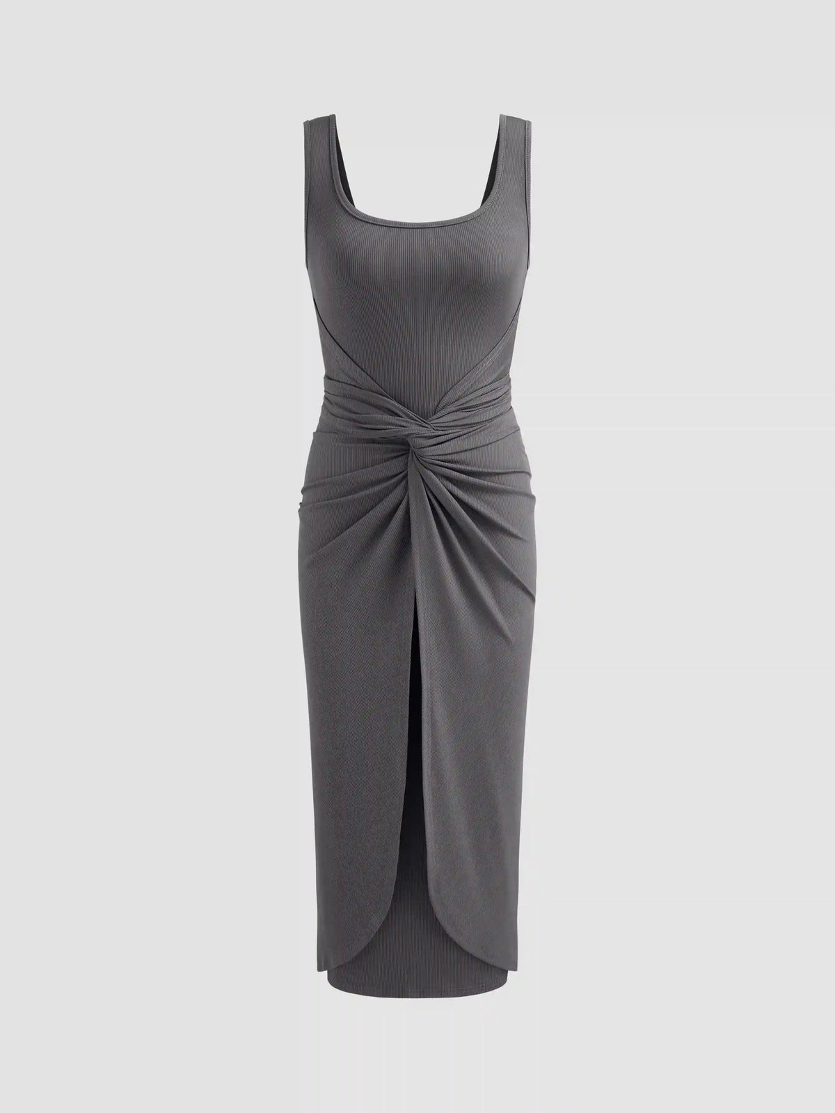 Square Neck Solid Twist Knotted Maxi Dress