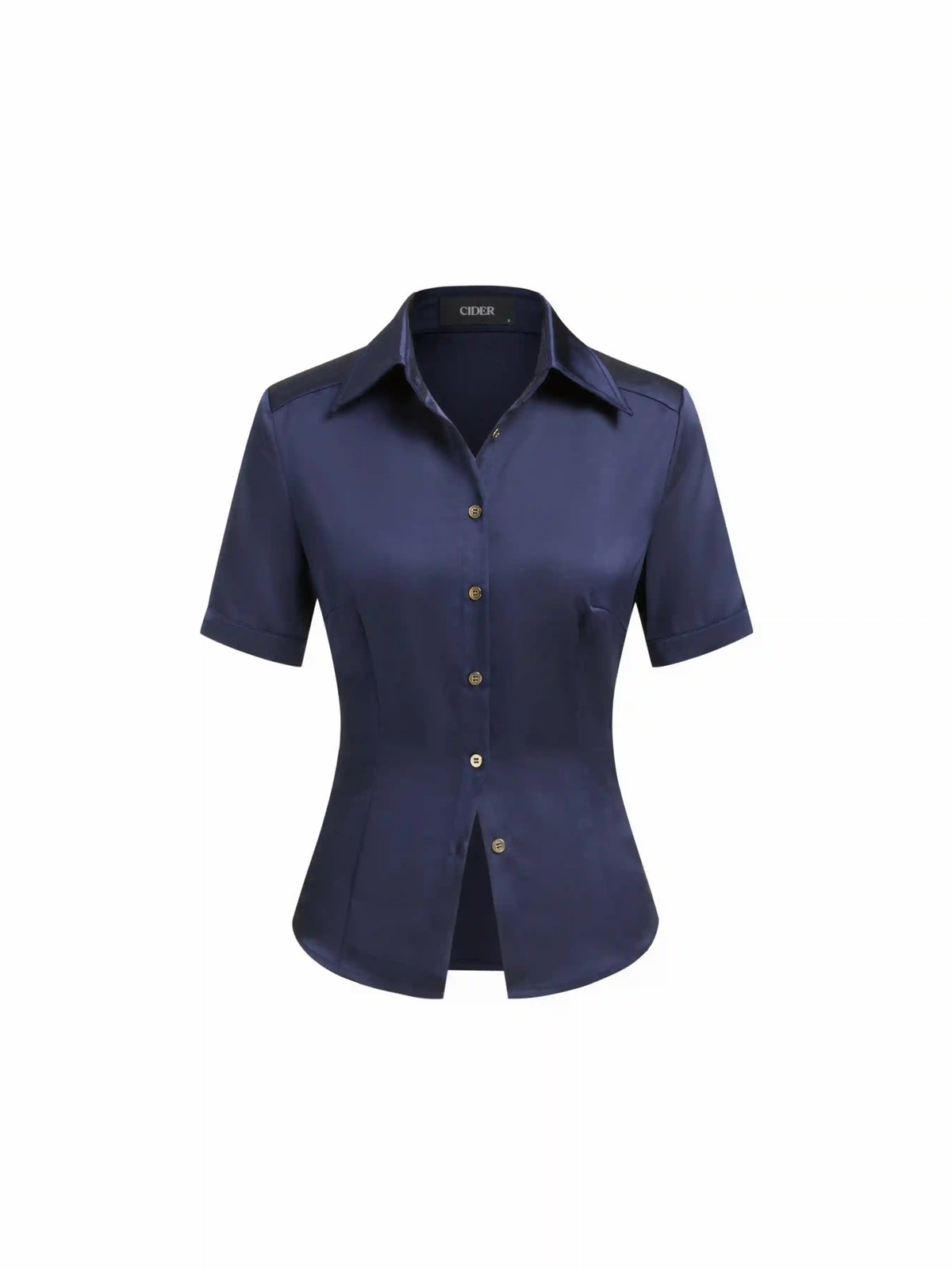 Satin Collar Short Sleeve Button Front Blouse