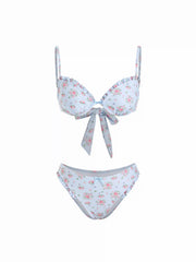 Sweetheart Floral Ruffle Trim Underwire Low Rise Bikini Set