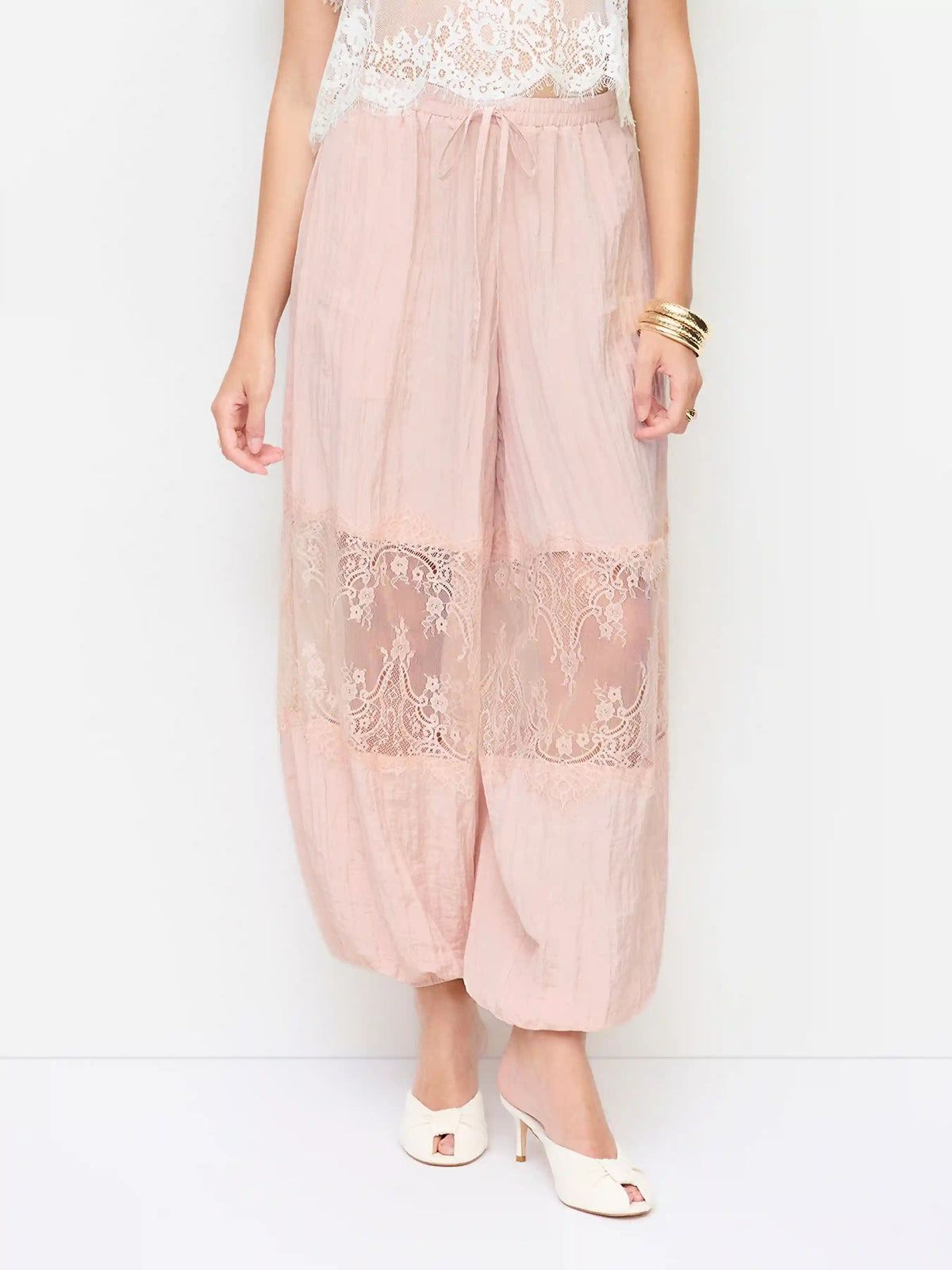 Chiffon Mid Rise Lace Balloon Pants