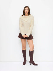 Knit Asymmetrical Neck Long Sleeve Top