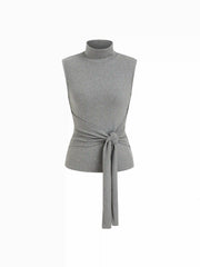 Cotton-blend High Neck Knotted Top