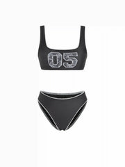 High Stretch U-neckline Number 05 Graphic Lace Trim Bikini Set
