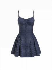 Sweetheart Neck Striped High Rise A-line Mini Dress