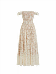 Lace Floral Square Neck Corset Flared Maxi Dress
