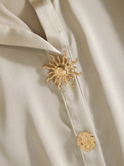 Satin Collar Short Sleeve Metal Detail Blouse Bodysuit