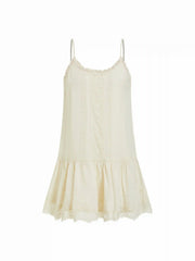 Chiffon Scoop Neck Lace Panel Ruffle Hem Straight Mini Dress