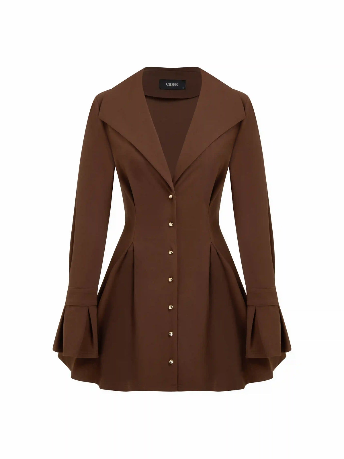 Collar V-neck Bell Sleeve Metal Button Ruffle Mini Dress