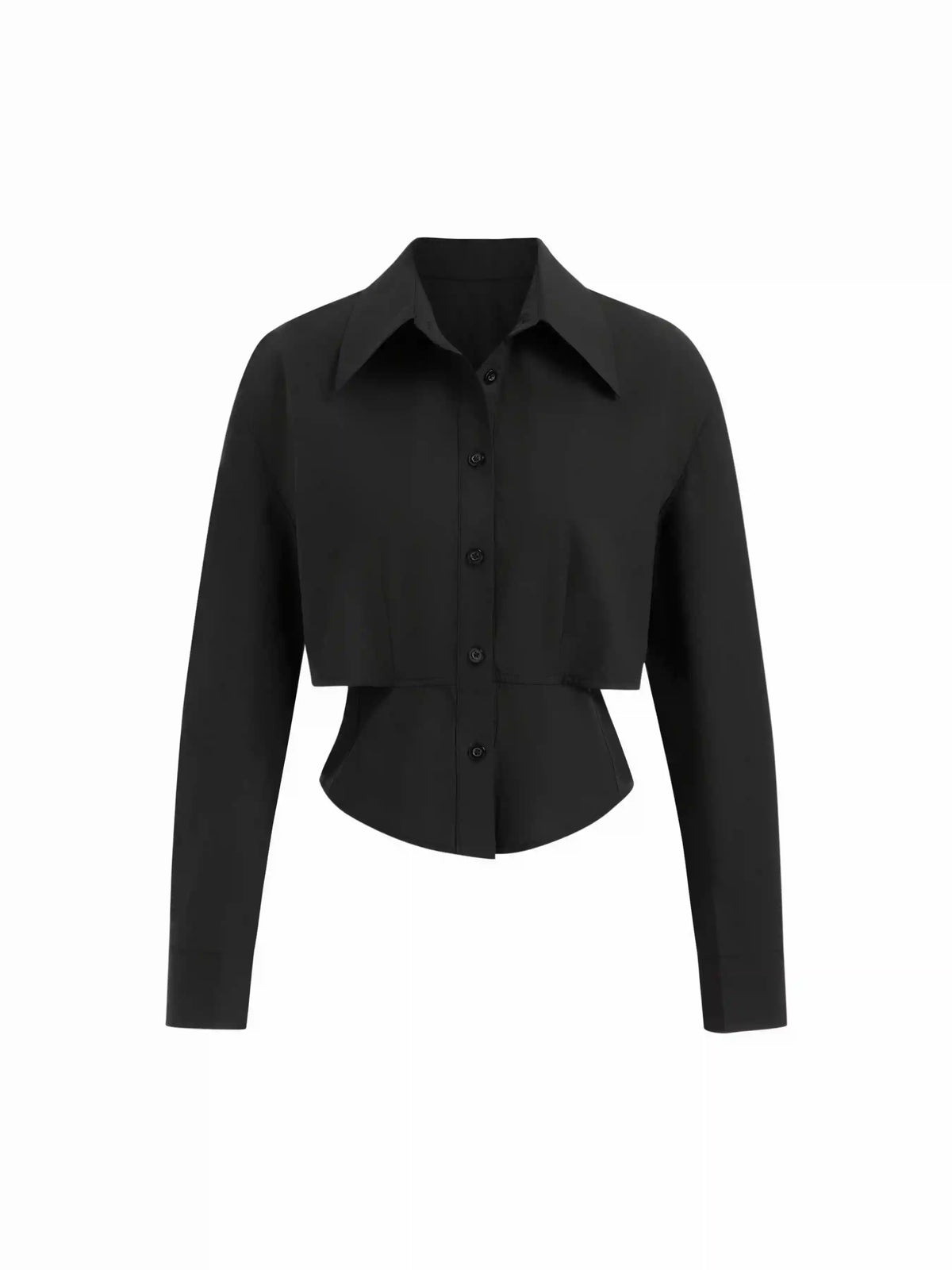 Collar Long Sleeve Button Shirred Cinched Waist Shirt