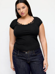 Scoop Neck Lace Trim Tank Top Curve & Plus