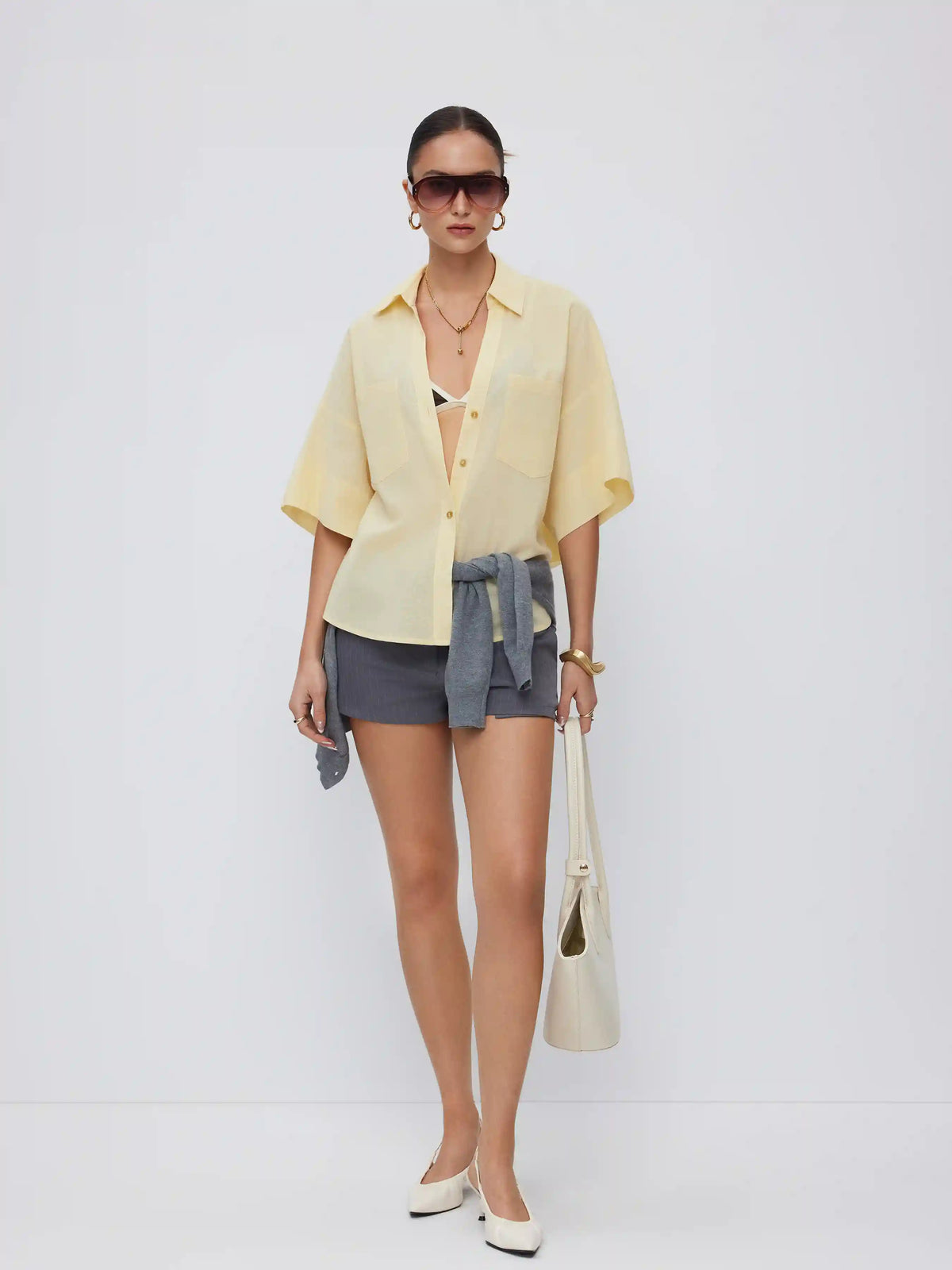 Cotton-blend Short Sleeve Oversized Shirt