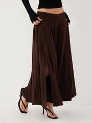 Mid Rise Solid Flared Maxi Skirt