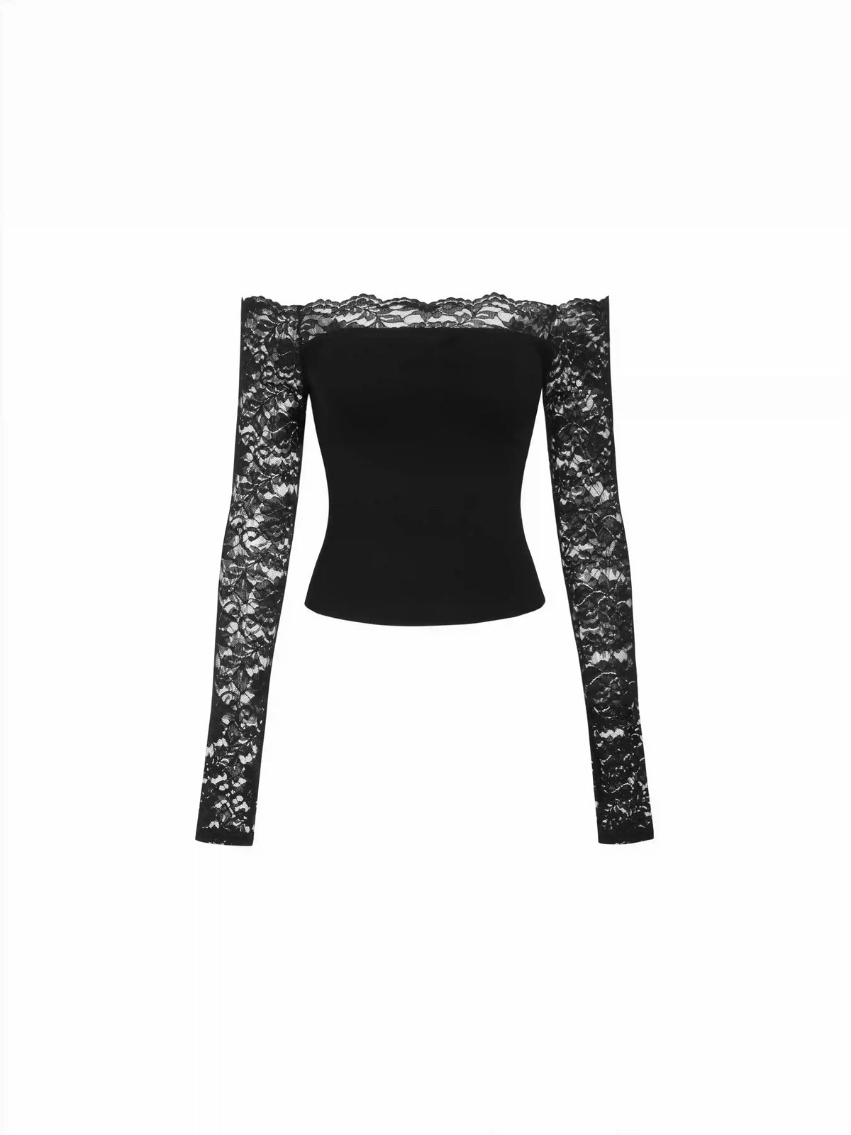 Lace Panel Off-shoulder Long Sleeve Crop Top