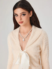 GHOST & HEART FAUX PEARL BEADED PENDANT NECKLACE