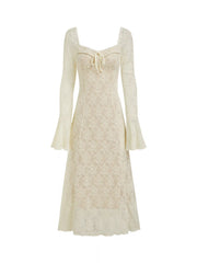 Lace Sweetheart Neckline Bell Sleeve Maxi Dress