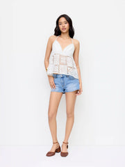 Cotton V-neck Broderie Anglaise Lace Cami Top