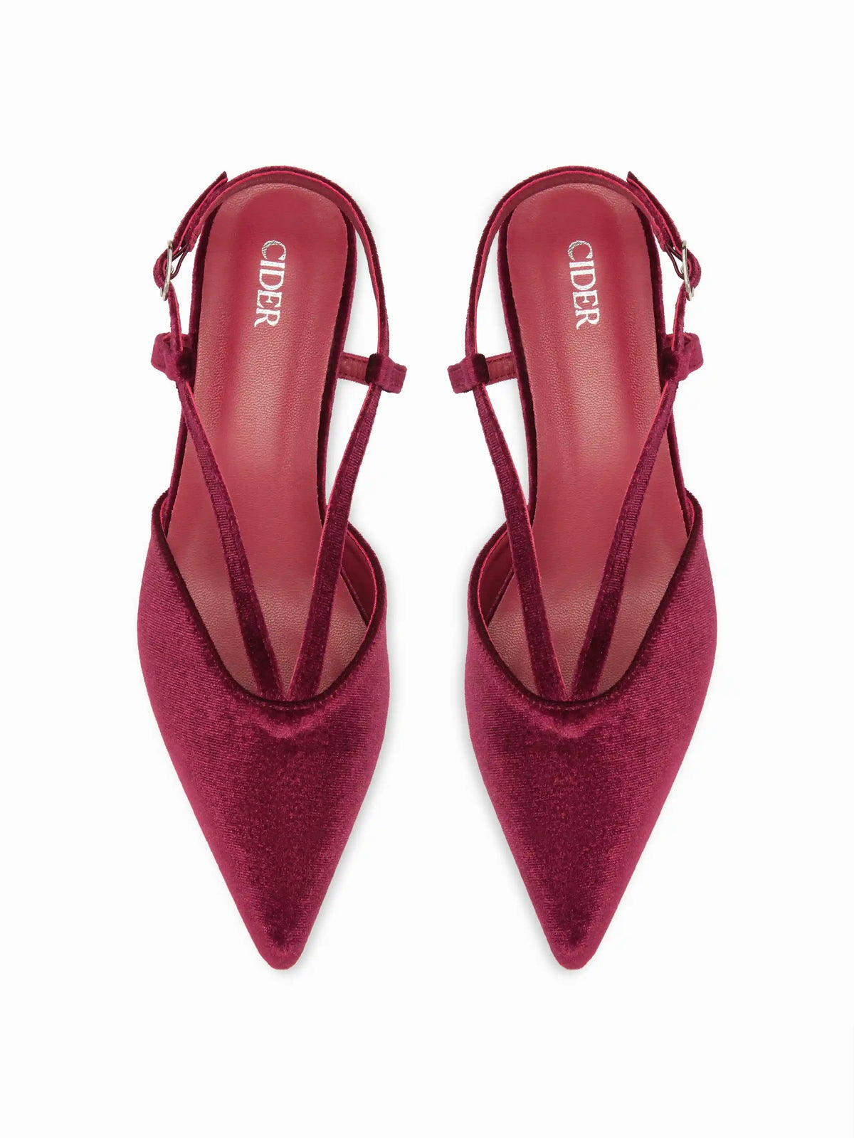 VELVET POINTED TOE SLINGBACK CHUNKY HEELS