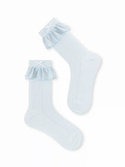 3 PAIRS BOWKNOT & STRIPED TRIM CREW SOCKS SET