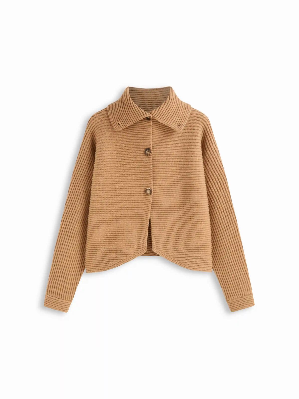 Knit Collar Button Asymmetrical Hem Oversized Cardigan