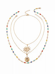 SUN & RHINESTONE  DECOR BEADED LAYERED NECKLACE
