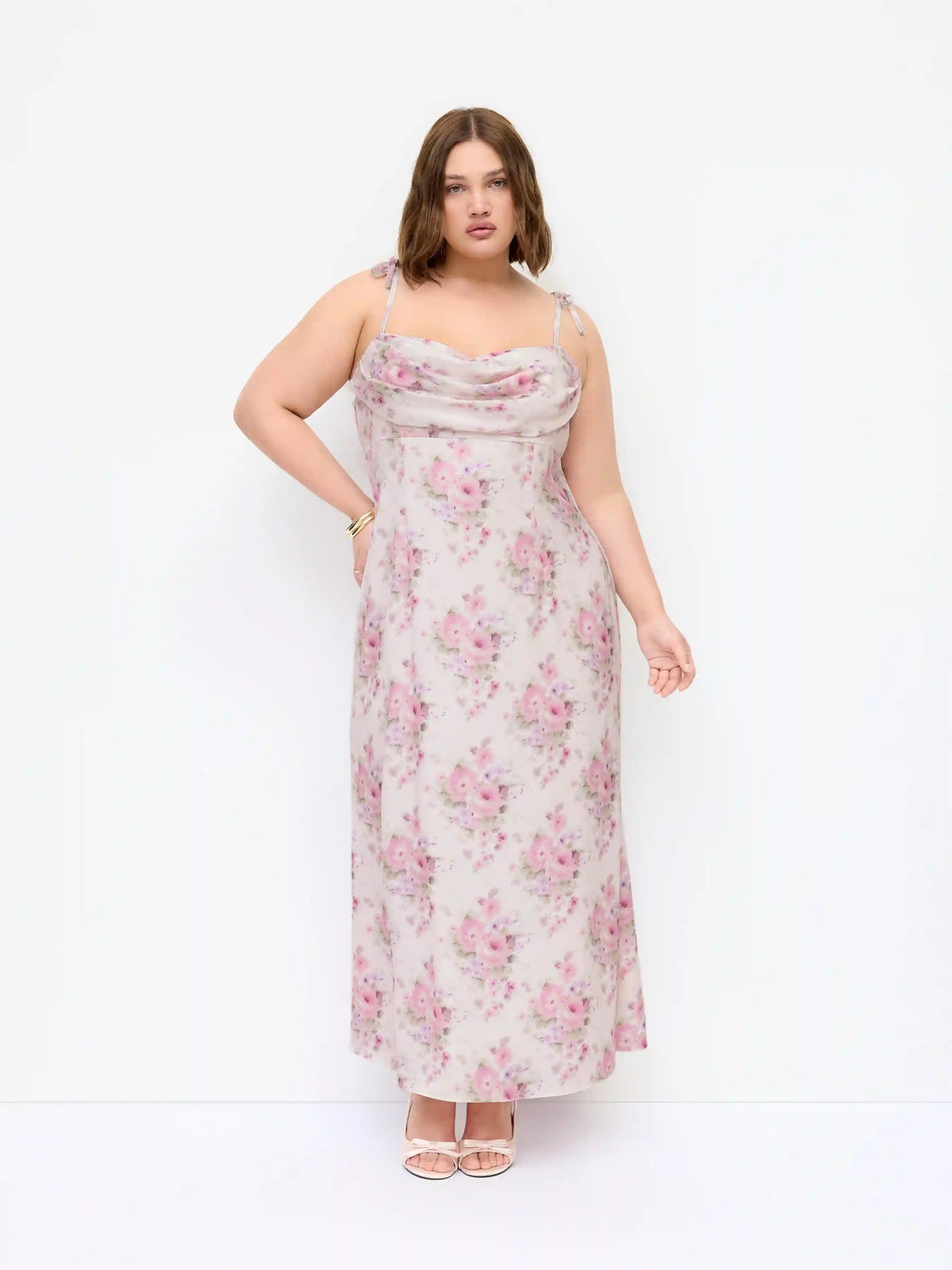 Satin Floral Ruched Slip Maxi Dress Curve & Plus