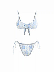 Fruit Graphic Scoop Neck Ruched Tie Side Underwire Bikini Set