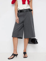 Mid Rise Wide Leg Bermuda Shorts