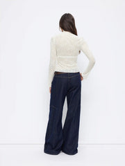 Lace High Neck Long Sleeve Lettuce Trim See-through Top