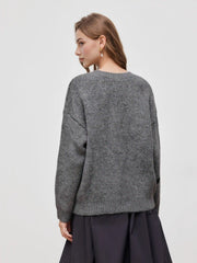 Knit Round Neckline Bowknot Oversized Sweater