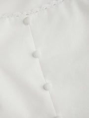 Linen-blend Scoop Neck Lace Trim Short Sleeve Blouse