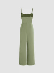 Solid Cowl Neck Stitch Jumpsuit