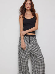 Square Neck Sleeveless Top & Mid Rise Gingham Wide Leg Trousers Set