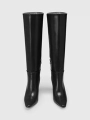 POINTED TOE CHUNKY HEEL KNEE HIGH BOOTS