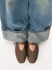 FAUX LEATHER DISTRESSED FLATS