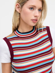 Knit Striped Colorblock High Neck Crop Top