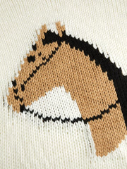 Knit Round Neck Horse Graphic Oversized Chunky Sweater