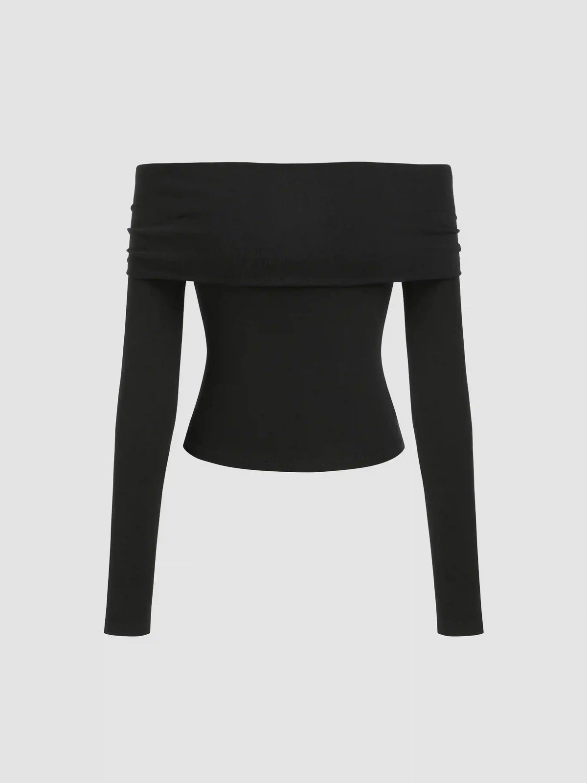 Off-shoulder Solid Long Sleeve Top