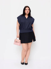 Stripe Stand Collar Sleeveless Oversized Top Curve & Plus