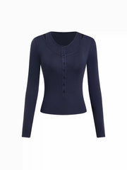 Wool-blend V-neck Long Sleeve Top