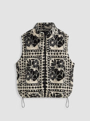 Fleece Funnel Neck Floral Oversized Jacket Vest