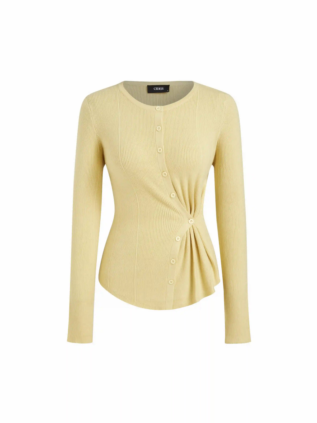 Knit Round Neck Long Sleeve Asymmetrical Cardigan