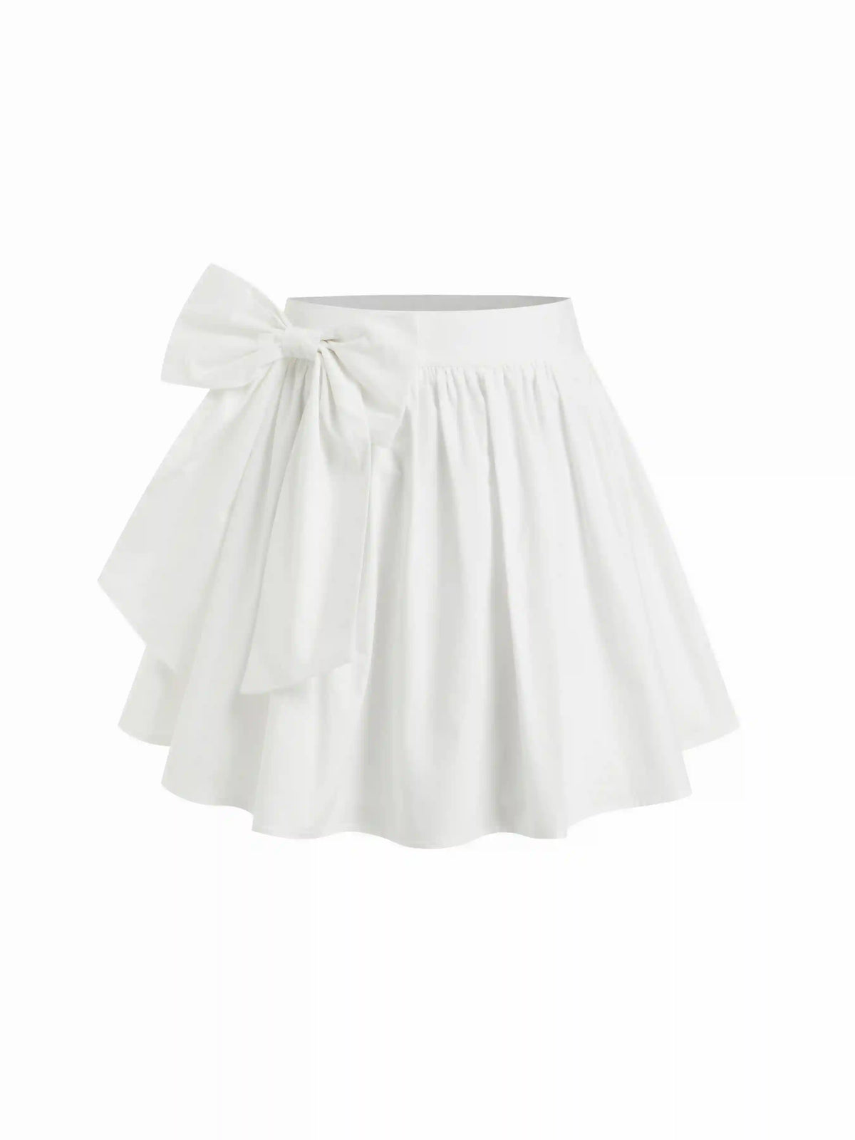 Cotton Bowknot Pleated High Rise A-line Mini Skirt